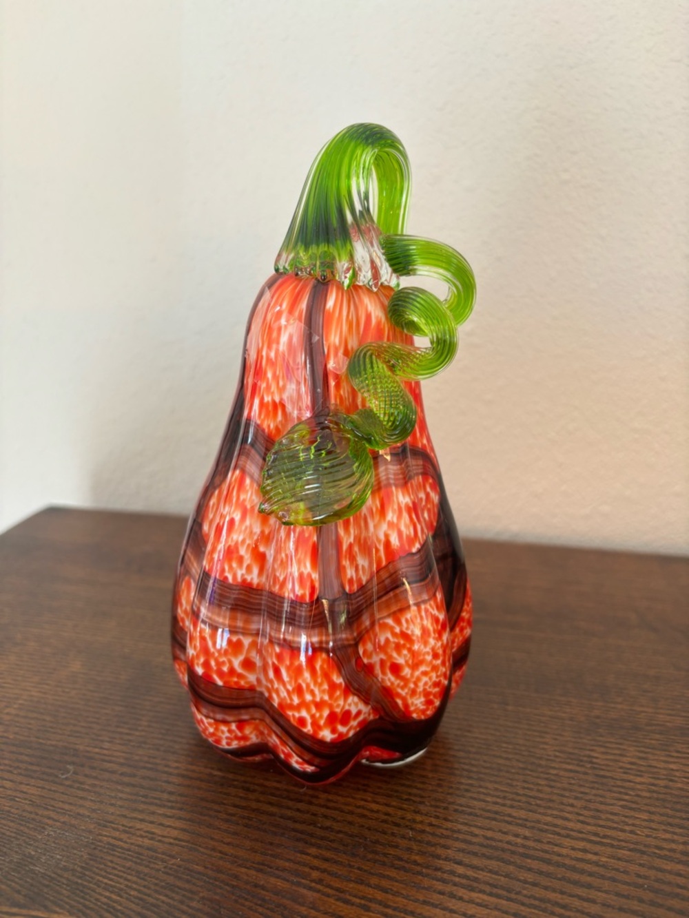 hand-blown orange and red mosaic glass gourd by Global Village Glass